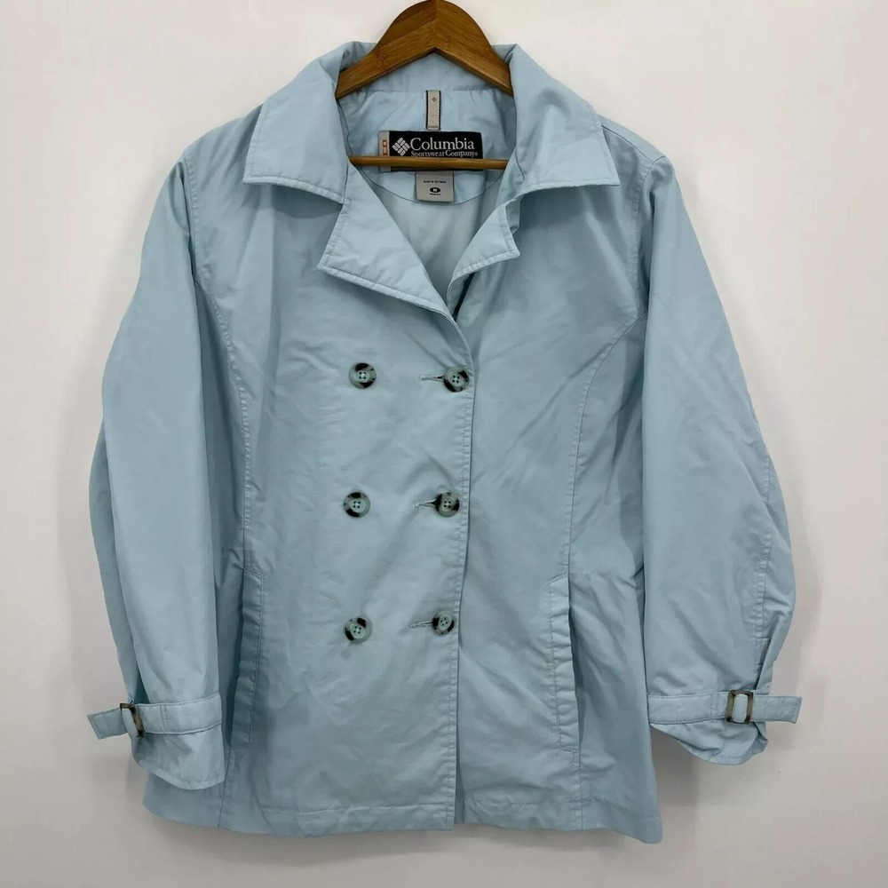 Columbia Sportswear Women Medium Light Blue Double Breasted Trench Coat Jacket